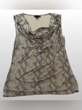 JW Style Snakeskin Print Cowl Neck Top Womens M Sleeveless Stretch Blouse Y2K
